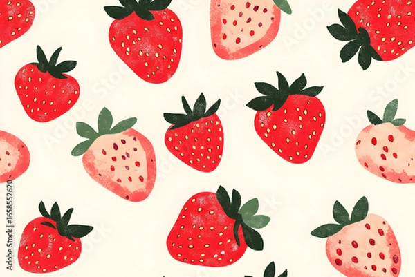 Obraz Hand drawn strawberry seamless pattern on light background for textile design