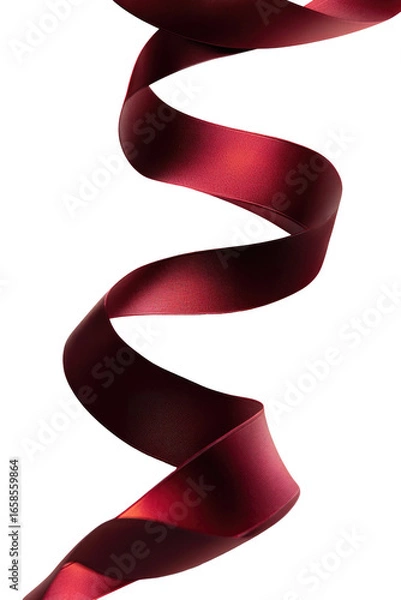 Fototapeta A vibrant, deep crimson ribbon spirals elegantly downward against a black background.  The ribbon's texture appears smooth and glossy, with subtle variations in shade