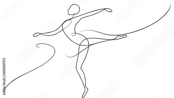 Obraz Single Line Drawing Ballerina Mid Spin Elegant Pose