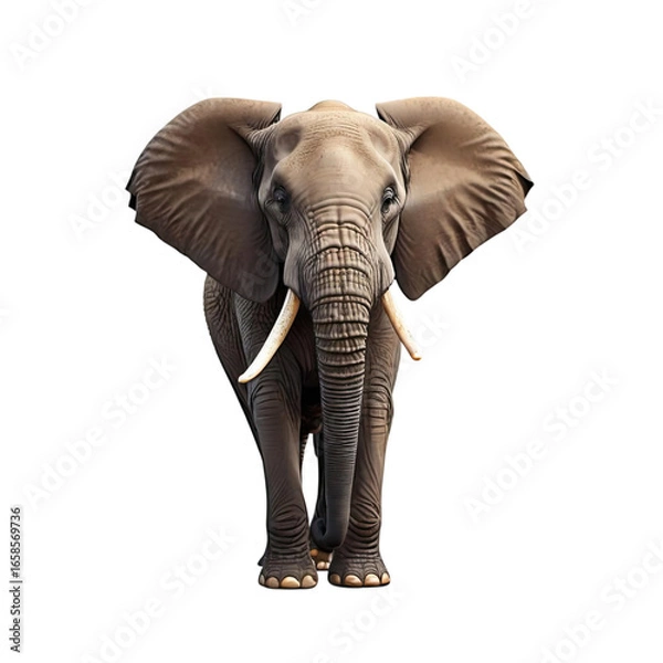 Fototapeta Majestic elephant stands gracefully while showcasing its impressive tusks and large ears in a serene, natural environment