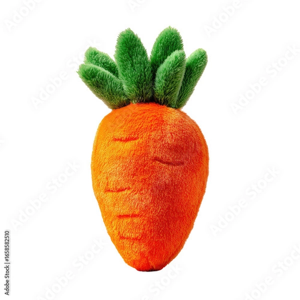 Fototapeta Plush carrot toy, orange and green.  Soft, textured,  plush vegetable