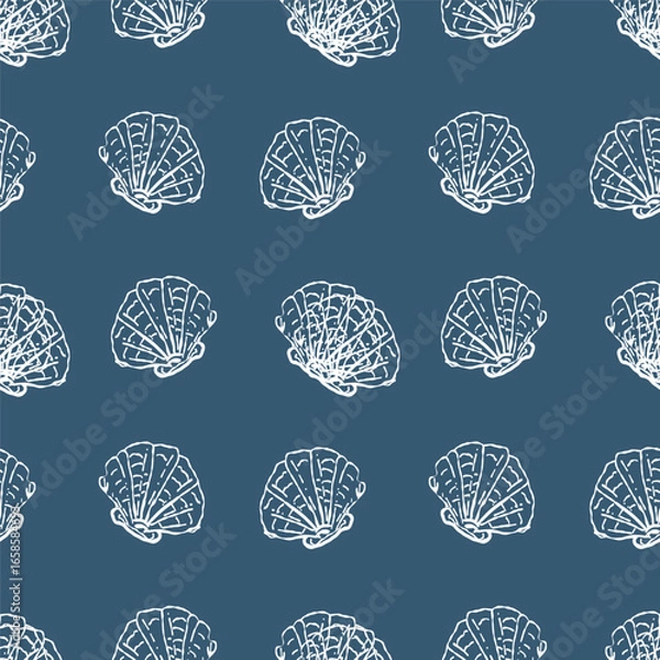 Obraz Hand drawn vector seamless pattern in Italian vintage style with seafood. 