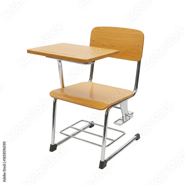 Obraz Vintage school desk chair with attached writing tablet isolated on transparent background
