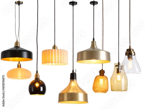 Fototapeta  Set of Modern Pendant Lamps, Front View, Transparent PNG