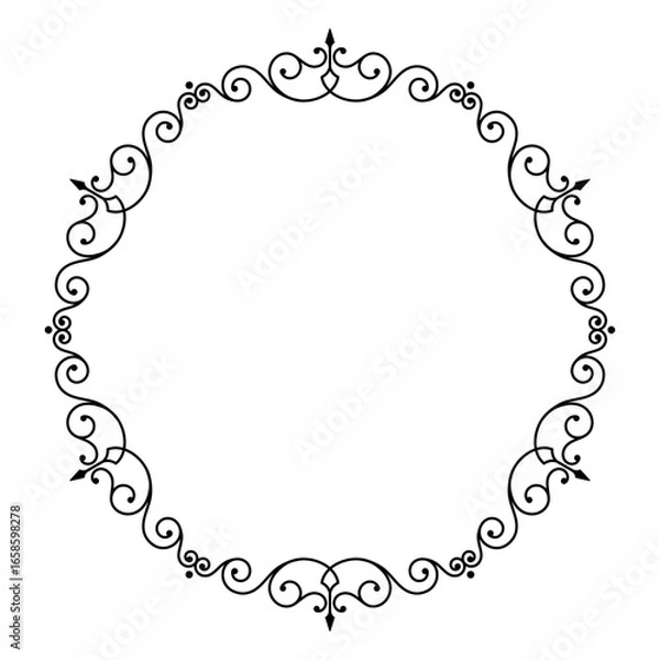 Obraz Elegant black decorative frame with ornate scrollwork and floral elements ideal for invitations or certificates