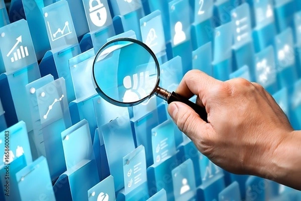 Fototapeta magnifying glass on hand