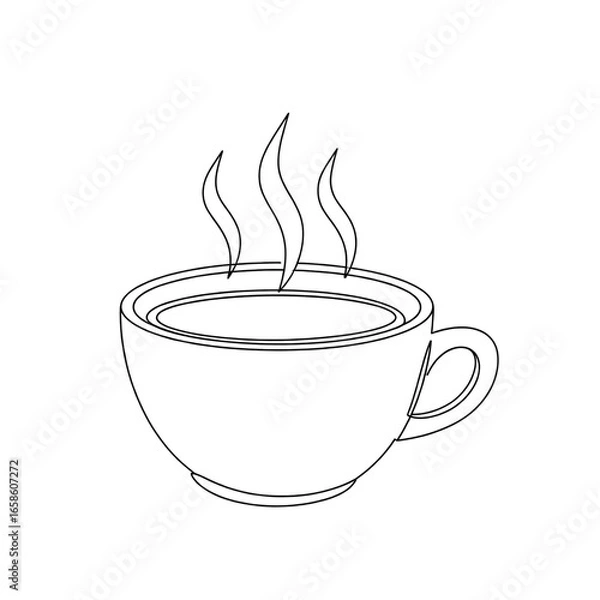 Fototapeta Simple Steaming Cup: A clean, minimalist line art drawing of a hot beverage mug with steam rising, isolated on a transparent background