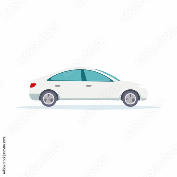 Fototapeta White elegant sedan car simple flat design illustration of modern personal vehicle transport