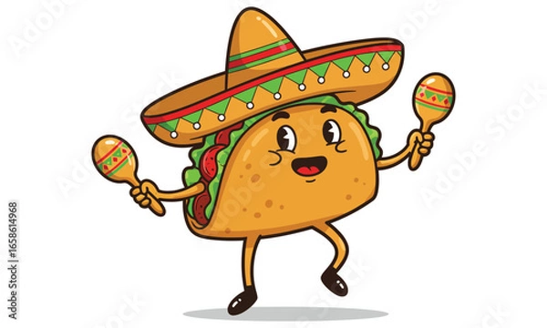 Fototapeta A fun cartoon chicken character with a red sombrero, perfect for a cute animal illustration