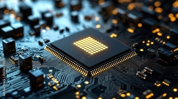 Fototapeta Illuminated Microchip: A Close-Up View of Advanced Technology