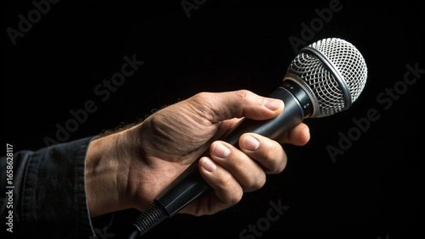 Fototapeta hand holding microphone