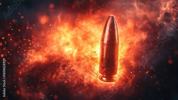 Fototapeta Fiery Bullet: A Digital Art of Intense Heat and Power