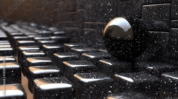 Fototapeta Abstract Black Sphere on Glittering Cubes