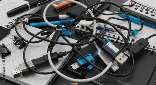 Obraz Messy Desk Gadgets