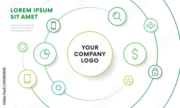 Fototapeta Company infographic overview design template with icons. Circle design. Vector illustration.
