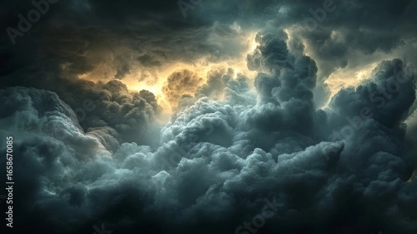 Fototapeta large clouds with blue lightning generative ai