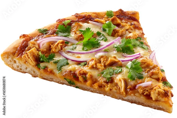Fototapeta Delicious slice of chicken tikka pizza isolated on transparent background