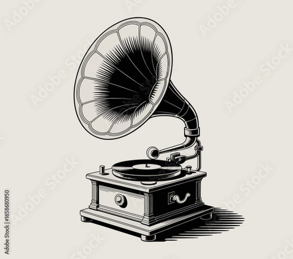 Obraz vintage gramophone vinyl ready vector illustration