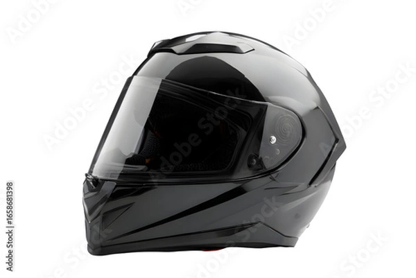 Fototapeta Glossy black full face motorcycle helmet isolated on transparent background