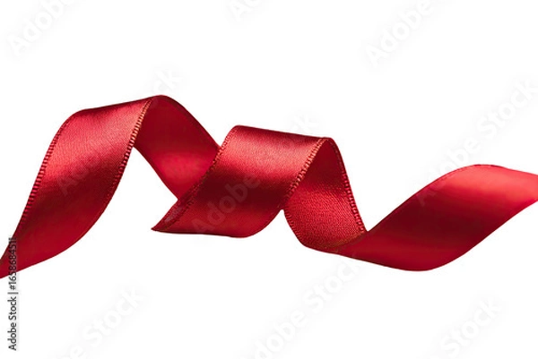 Obraz A vibrant crimson satin ribbon, swirled and flowing against a black background
