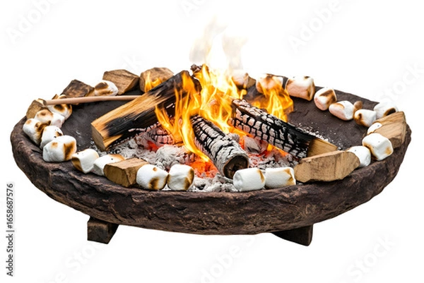 Fototapeta Campfire with marshmallows roasting isolated on transparent background