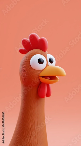 Obraz A cartoon-style chicken looking at the camera, its expression is somewhat amusing