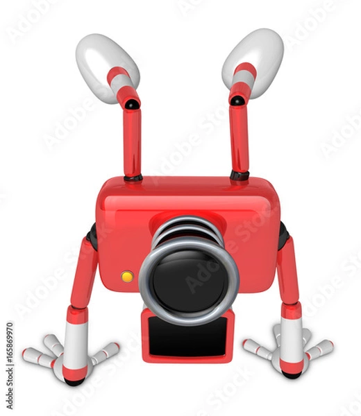 Fototapeta A Red Camera Character on handstanding. Create 3D Camera Robot Series.