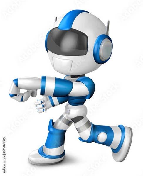 Fototapeta Blue robot character Punching to the left. Create 3D Humanoid Robot Series.