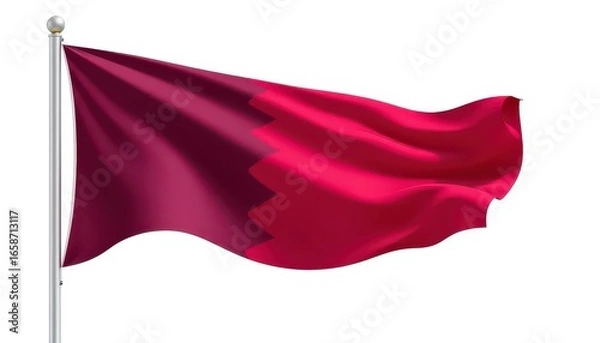 Fototapeta A waving qatar flag on a silver pole against a white background in a studio shot with soft lighting