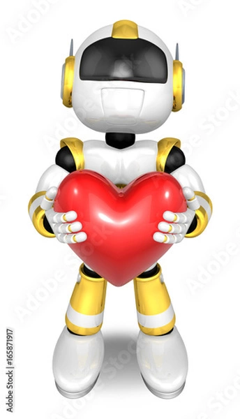 Obraz Gold robot Character is holding a heart with both hands. Create 3D Humanoid Robot Series.