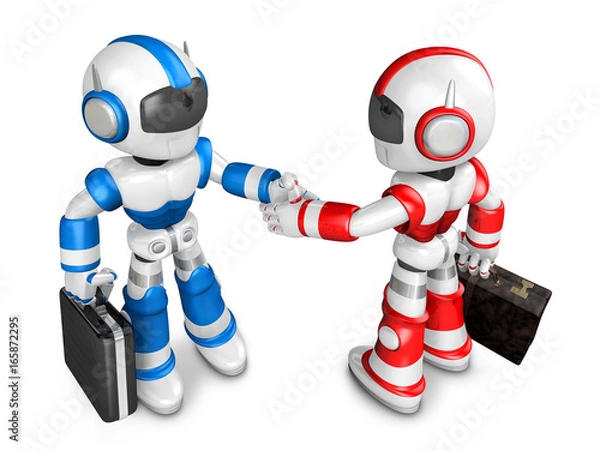 Fototapeta Shake hands Blue robot 