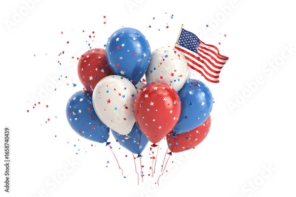 Fototapeta Patriotic balloons with american flag isolated on transparent background