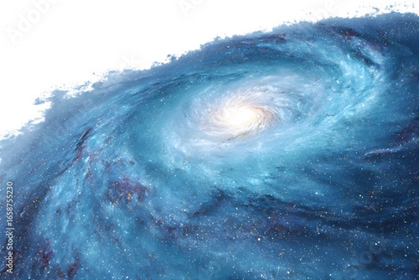 Fototapeta Swirling blue galaxy with bright center isolated on transparent background