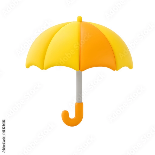 Fototapeta Bright yellow and orange cartoon umbrella with curved handle isolated on white background