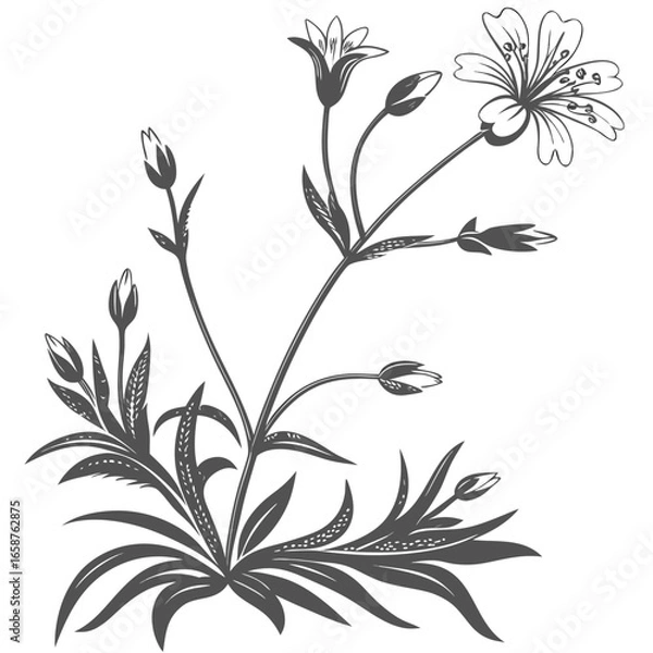Fototapeta black and white cerastium fontanum