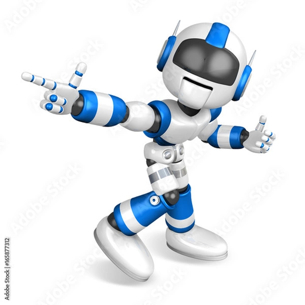 Obraz Blue robot character Pointing toward the front. Create 3D Humanoid Robot Series.