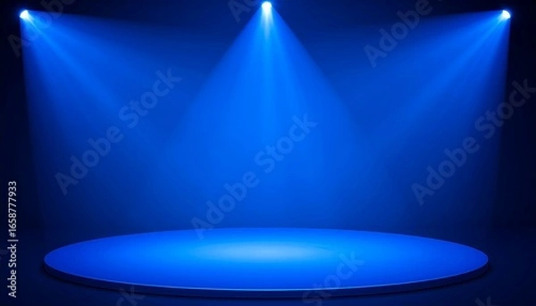 Obraz Blue stage lit by spotlights