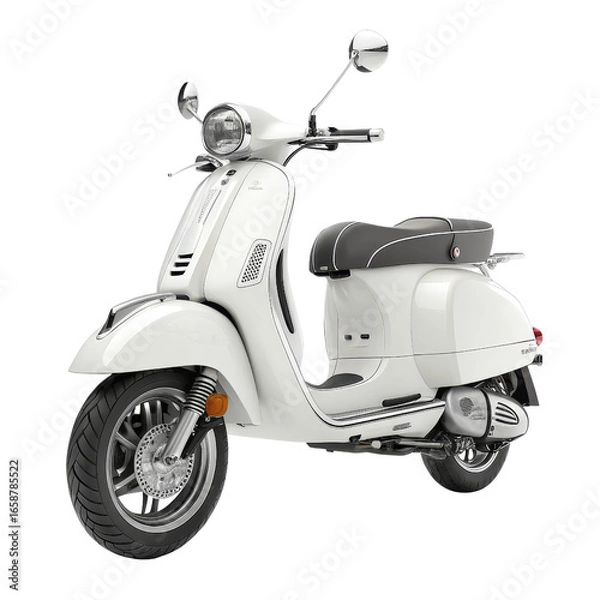 Fototapeta White Scooter 3D Model, Isolated on Transparent Background, Side View, Vehicle Render, Scooter, Motorcycle, Transportation