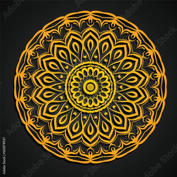 Fototapeta Golden Mandala Vector Illustration – Decorative Floral Pattern on Dark Background