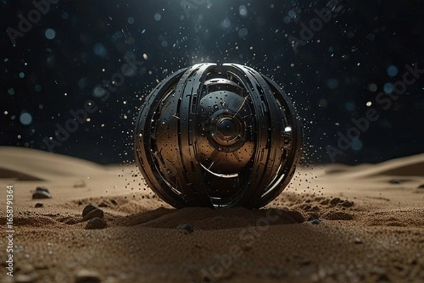 Fototapeta spaceship Landing in the desert at night