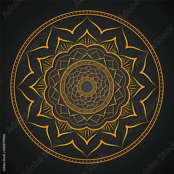 Fototapeta Golden Mandala Vector Illustration – Decorative Floral Pattern on Dark Background