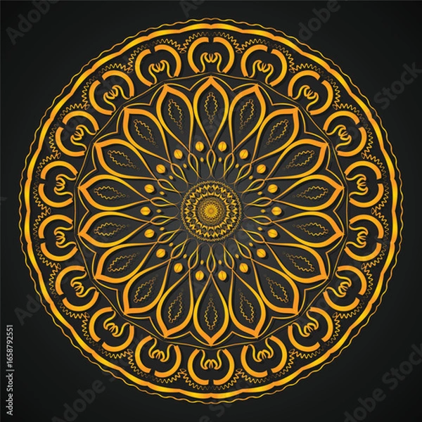 Fototapeta Golden Mandala Vector Illustration – Decorative Floral Pattern on Dark Background