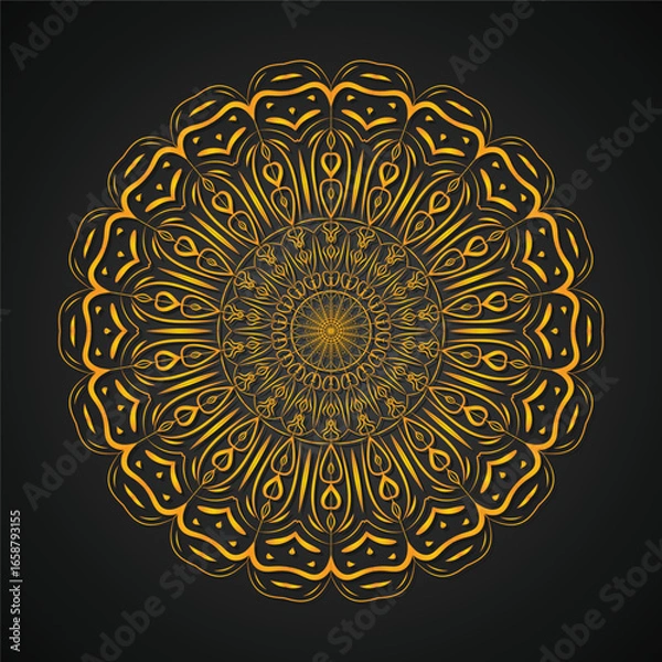 Fototapeta Golden Mandala Vector Illustration – Decorative Floral Pattern on Dark Background