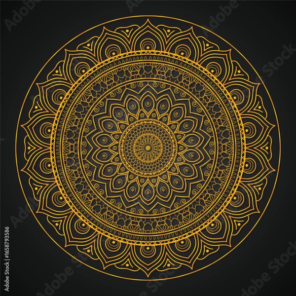 Fototapeta Golden Mandala Vector Illustration – Decorative Floral Pattern on Dark Background
