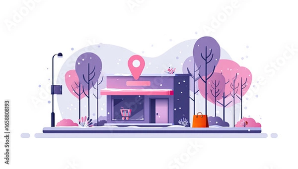 Fototapeta Winter storefront in a snowy landscape