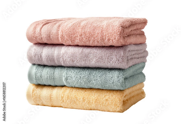 Fototapeta Stack of four pastel-colored towels.  Soft, textured, folded neatly