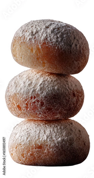 Fototapeta Three sugared, round pastries stacked vertically