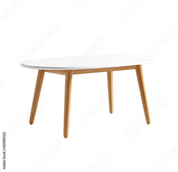 Fototapeta Oval white coffee table with light-brown legs