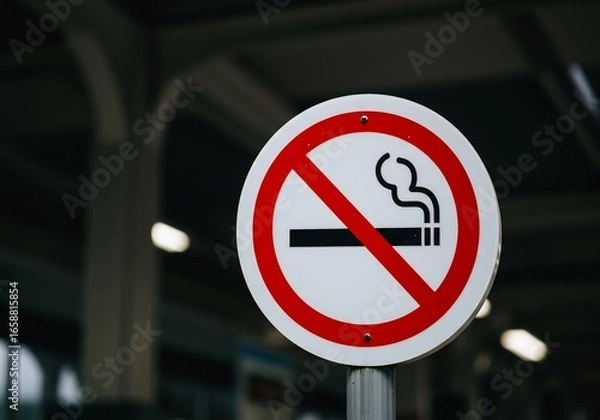 Fototapeta 駅構内で際立つ禁煙標識が鮮やかに掲示されている