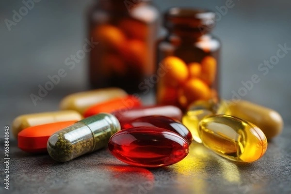 Fototapeta Medications and supplements for healthcare and the pharmaceutical sector